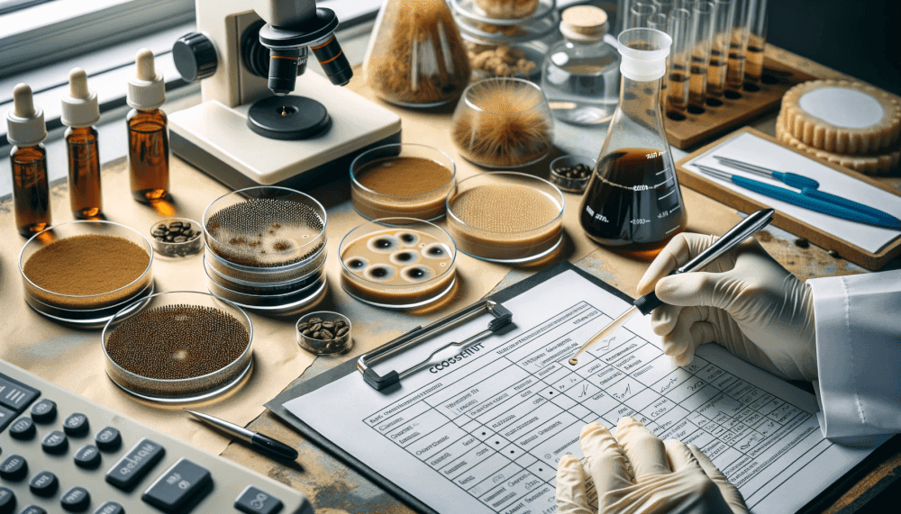 Photo of a laboratory setup with petri dishes containing coffee samples.