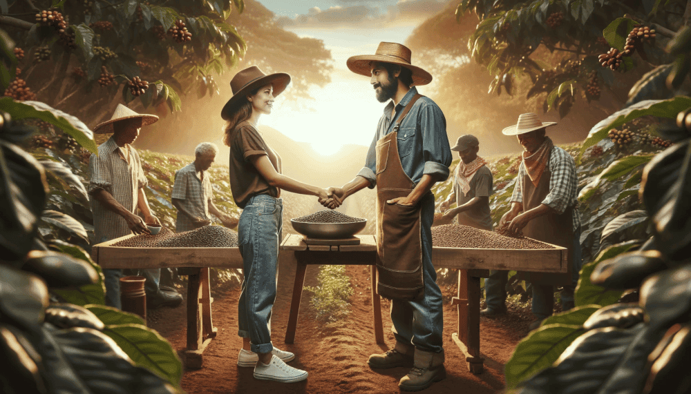 Direct Trade - coffee roaster and a coffee farmer shaking hands.